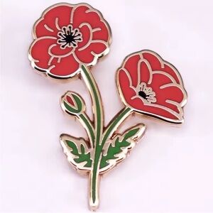 Remembrance Day Celebration Enamel Metal Pin Poppy.